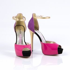 Charles David Virtue Peep Toe Gold Metallic Color Block Pump 8.5